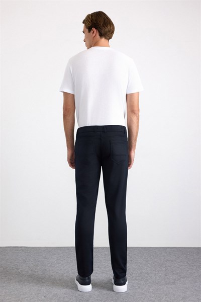 Lacivert Slim Karışık Desen Armürlü Normal Bel Casual Pantolon