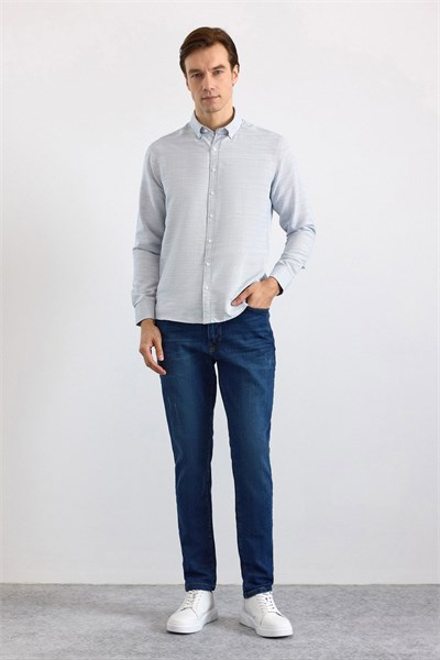 Lacivert Slim Klasik Yaka Düz Cepsiz Düğmeli Uzun Kollu Standart Casual Gömlek