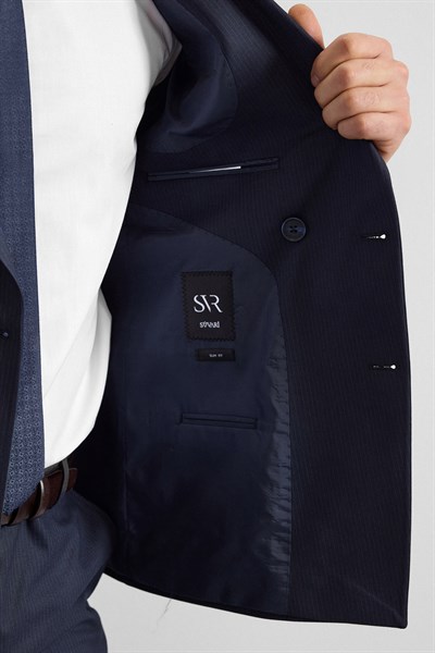 Lacivert Slim Kruvaze Yaka 6 Drop Takım Elbise