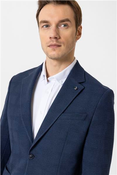 Lacivert Slim Fit Mono Yaka 6 Drop Ceket