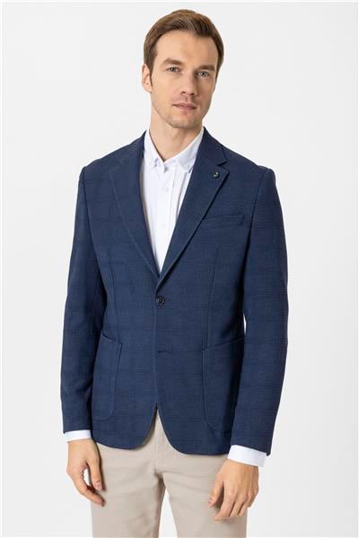 Lacivert Slim Fit Mono Yaka 6 Drop Ceket