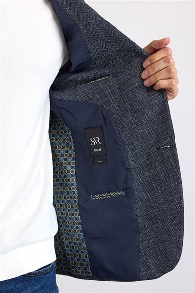 Lacivert Slim Mono Yaka Düz Pike Torba Cep Yıkamalı 6 Drop Klasik Ceket