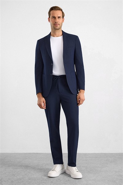 Lacivert Slim Mono Yaka Düz Torba Cep 6 Drop Takım Elbise