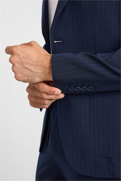 Lacivert Slim Mono Yaka Düz Torba Cep 6 Drop Takım Elbise
