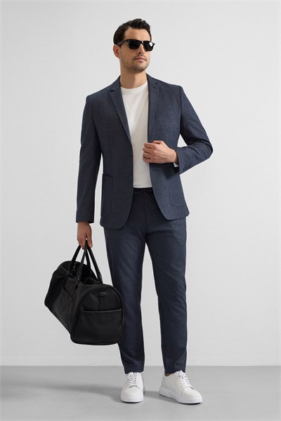 Lacivert Slim Mono Yaka Düz Torba Cep 6 Drop Spor Takım Elbise