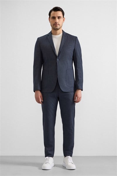 Lacivert Slim Mono Yaka Düz Torba Cep 6 Drop Spor Takım Elbise