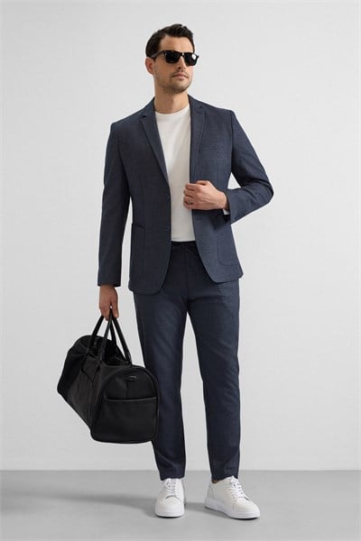 Lacivert Slim Mono Yaka Düz Torba Cep 6 Drop Spor Takım Elbise