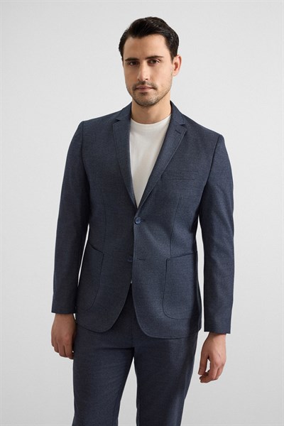 Lacivert Slim Mono Yaka Düz Torba Cep 6 Drop Spor Takım Elbise