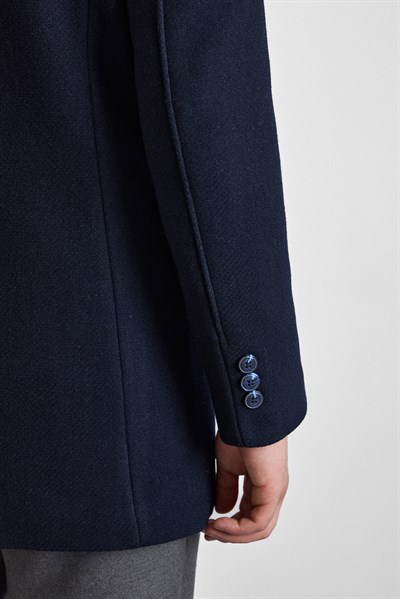 Lacivert Slim Mono Yaka Düz Yan Cepli Düğmeli Dolgusuz Standart Kaban