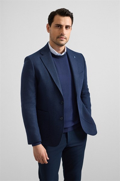 Lacivert Slim Mono Yaka Torba Cep 6 Drop Klasik Ceket