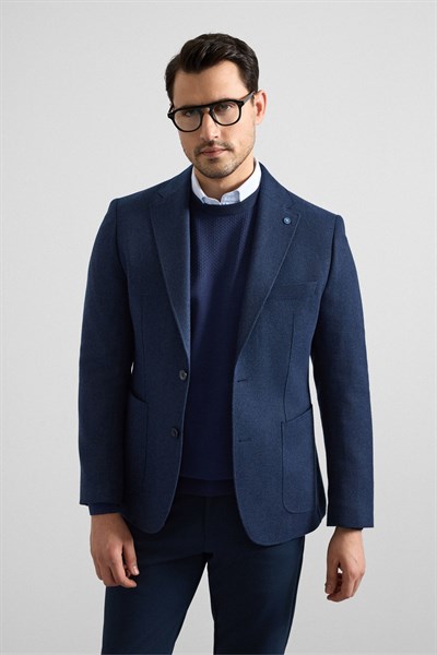 Lacivert Slim Mono Yaka Torba Cep 6 Drop Klasik Ceket