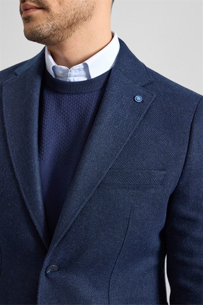 Lacivert Slim Mono Yaka Torba Cep 6 Drop Klasik Ceket