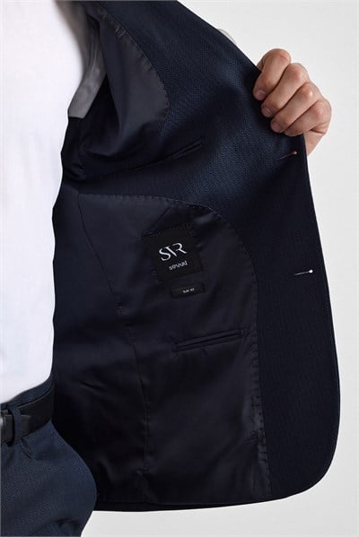 Lacivert Slim Sivri Yaka Kazayağı Armürlü Kapaklı Cep Standart 6 Drop Takım Elbise