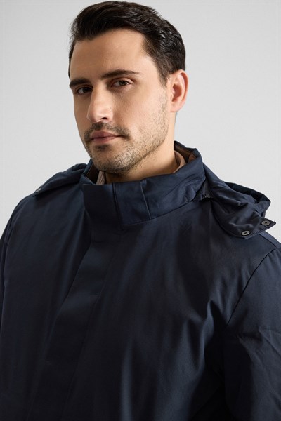 Lacivert Slim Yarım Balıkçı Yaka Baklava Yan Cepli Fermuar Elyaf Dolgulu Standart Mont