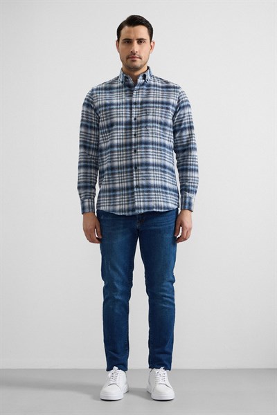 Mavi Regular Düğmeli Yaka Kareli Casual Gömlek