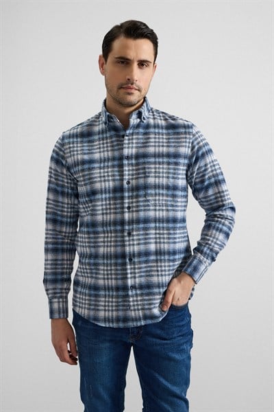 Mavi Regular Düğmeli Yaka Kareli Casual Gömlek
