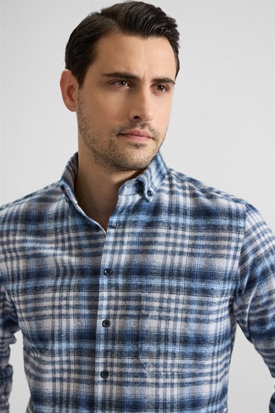 Mavi Regular Düğmeli Yaka Kareli Casual Gömlek