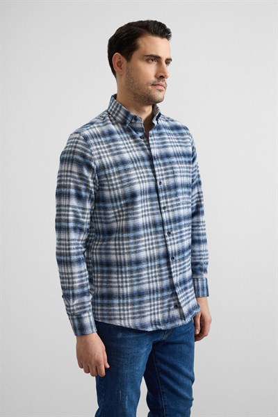Mavi Regular Düğmeli Yaka Kareli Casual Gömlek