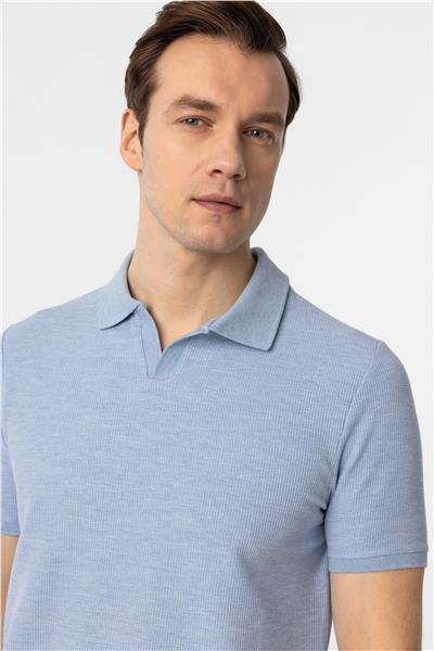 Mavi Slim Fit Armürlü Polo Yaka Tişört