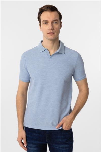 Mavi Slim Fit Armürlü Polo Yaka Tişört
