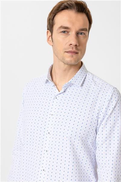 Mavi Slim Fit Baskılı Klasik Yaka Gömlek