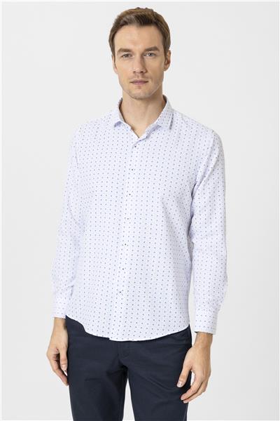 Mavi Slim Fit Baskılı Klasik Yaka Gömlek