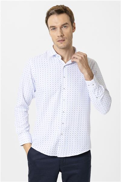 Mavi Slim Fit Baskılı Klasik Yaka Gömlek