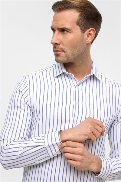 Mavi Uzun Kollu Slim Çizgili Klasik Yaka Gömlek