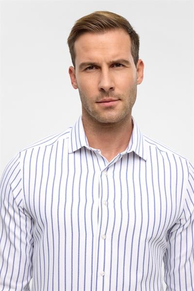 Mavi Uzun Kollu Slim Çizgili Klasik Yaka Gömlek