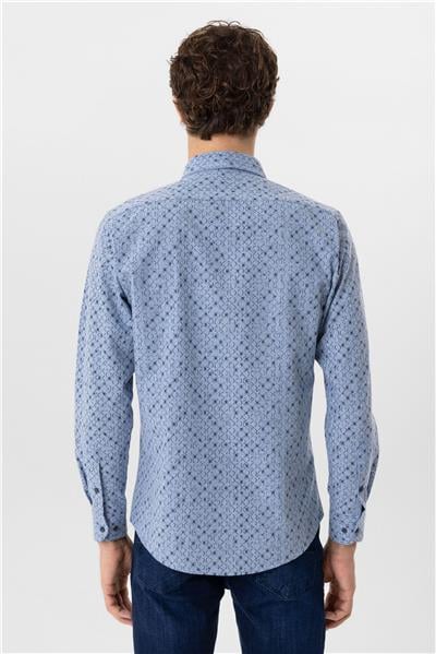 Mavi Slim Fit Düz Düğmeli Yaka Gömlek