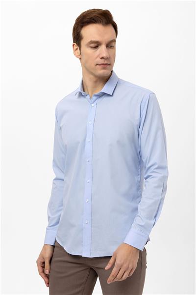 Mavi Slim Fit Düz Klasik Yaka Gömlek