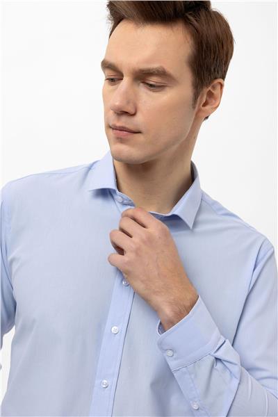 Mavi Slim Fit Düz Klasik Yaka Gömlek