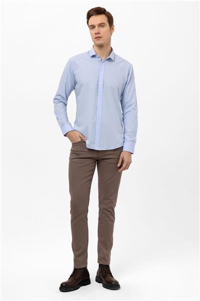 Mavi Slim Fit Düz Klasik Yaka Gömlek