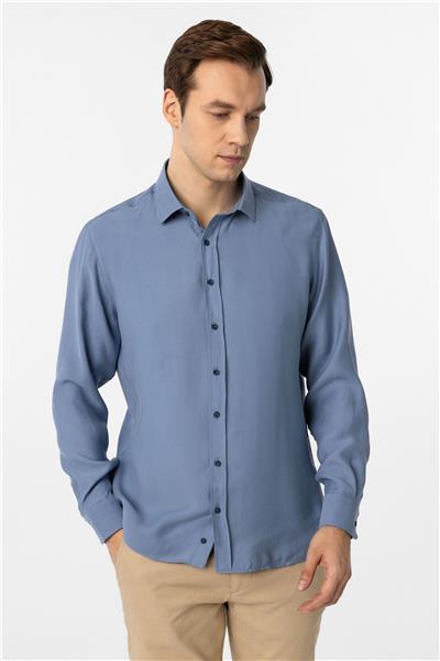 Mavi Slim Fit Düz Klasik Yaka Gömlek