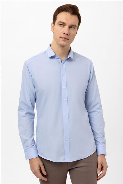 Mavi Slim Fit Düz Klasik Yaka Gömlek