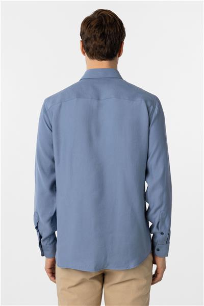 Mavi Slim Fit Düz Klasik Yaka Gömlek