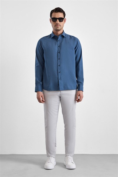Mavi Slim Klasik Yaka Düz Uzun Kollu Casual Gömlek