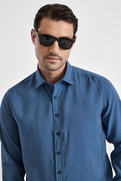Mavi Slim Klasik Yaka Düz Uzun Kollu Casual Gömlek