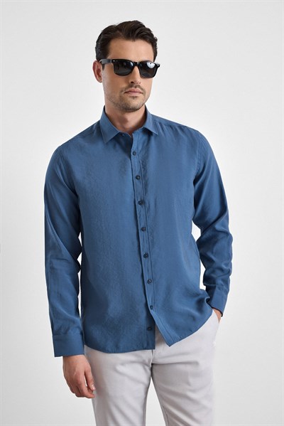 Mavi Slim Klasik Yaka Düz Uzun Kollu Casual Gömlek