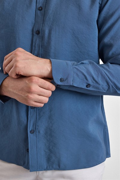 Mavi Slim Klasik Yaka Düz Uzun Kollu Casual Gömlek