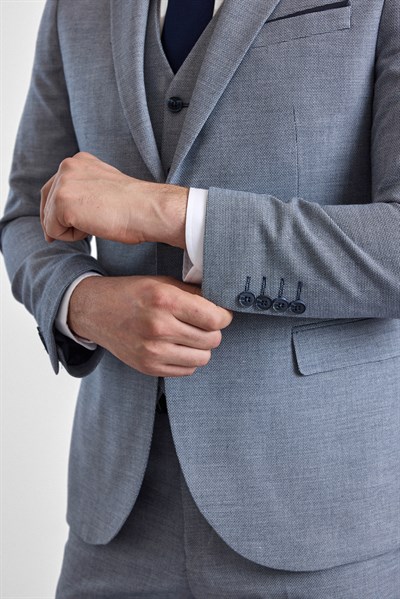 Parlament Mavi Slim Mono Yaka 6 Drop Yelekli Takım Elbise