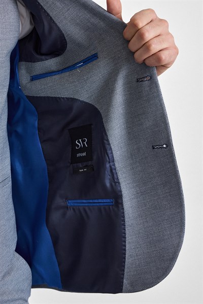 Parlament Mavi Slim Mono Yaka 6 Drop Yelekli Takım Elbise