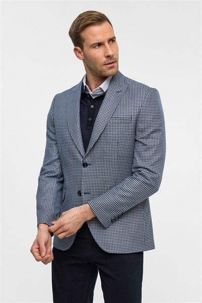 Parlament Mavi Slim Sivri Yaka 6 Drop Ceket