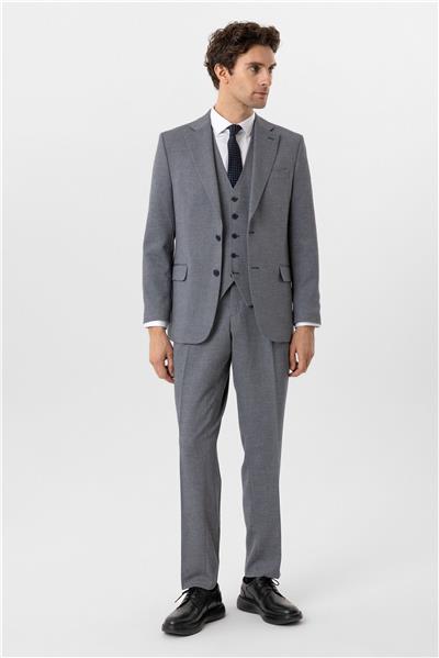 Parlament Mavi Regular Armürlü Mono Yaka 4 Drop Yelekli Klasik Takım Elbise