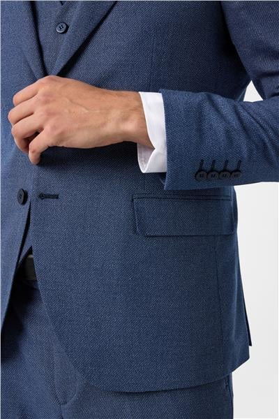 Parlament Mavi Slim Fit Desenli Mono Yaka 6 Drop Yelekli Klasik Takım Elbise