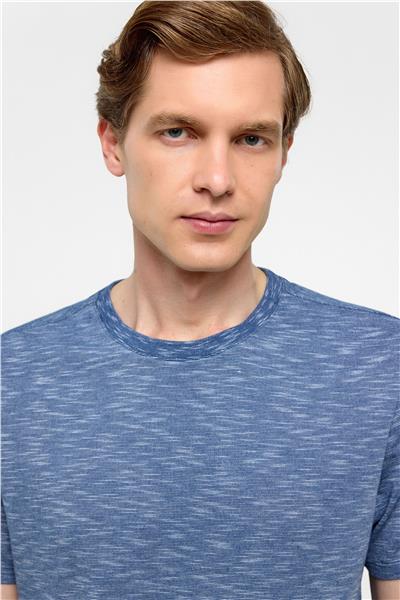 Saks Mavi Regular Armürlü Bisiklet Yaka Tişört