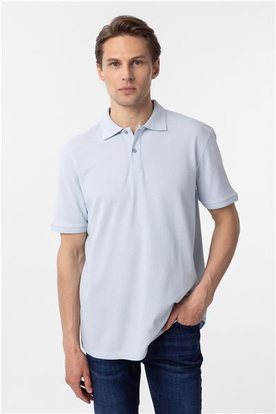 Saks Mavi Regular Armürlü Polo Yaka Tişört