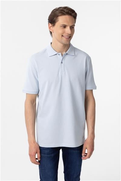 Saks Mavi Regular Armürlü Polo Yaka Tişört