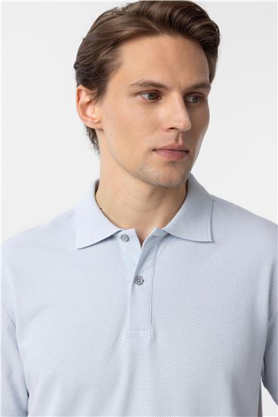 Saks Mavi Regular Armürlü Polo Yaka Tişört