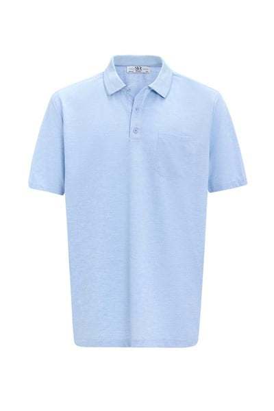 Saks Mavi Regular Armürlü Polo Yaka Tişört